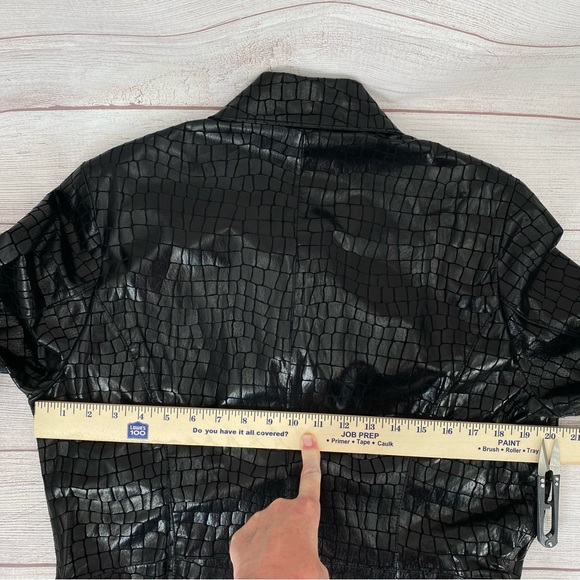 Dialogue Black Leather Jacket Croc Embossed Coat Lined Shimmer Size L Pockets - Picture 12 of 16